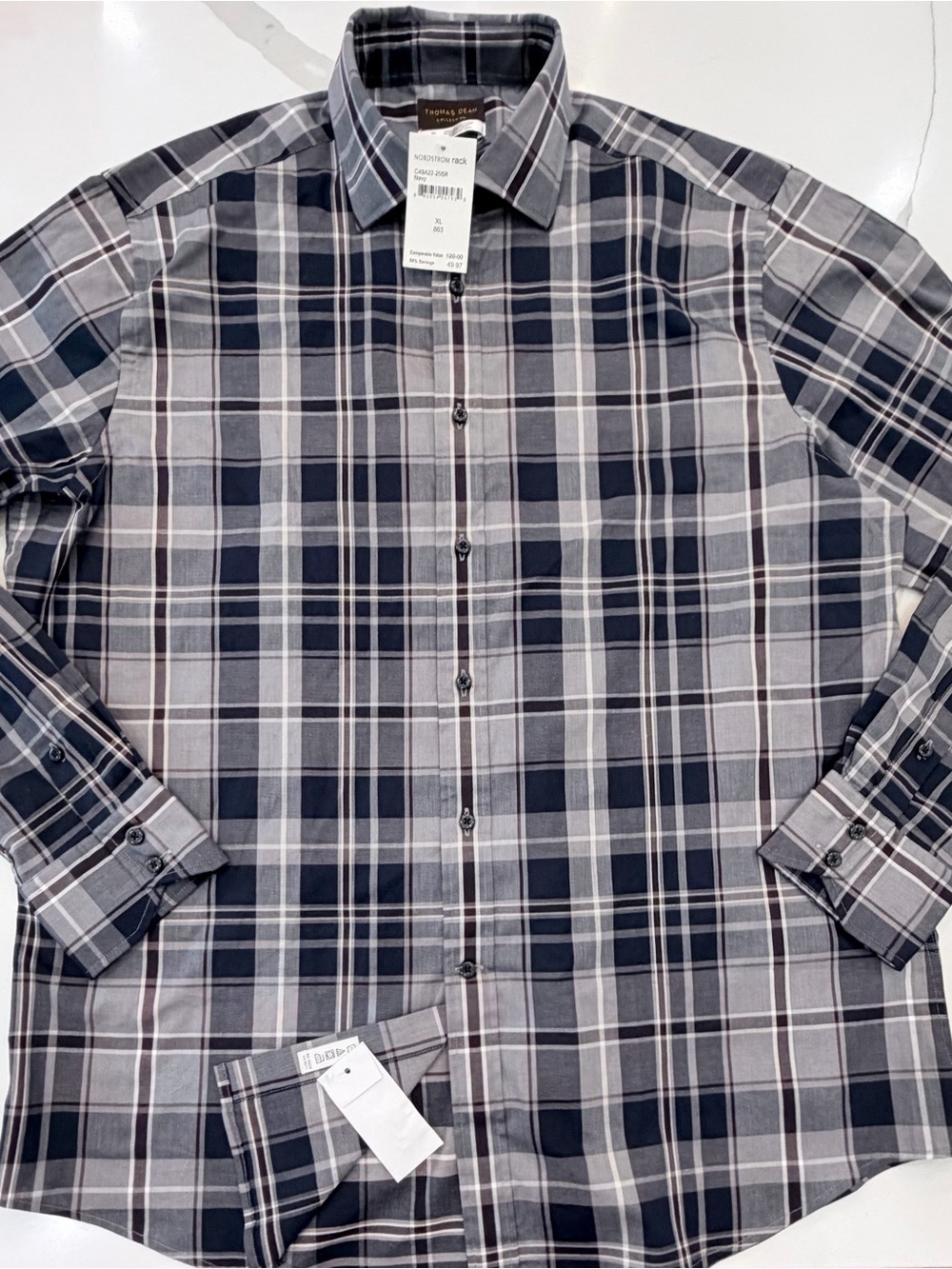 Thomas Dean Gray, Navy and White Plaid Button-Down Shirt